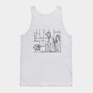 Cute Dog and Distracted Boyfriend Meme Line Drawing Tank Top